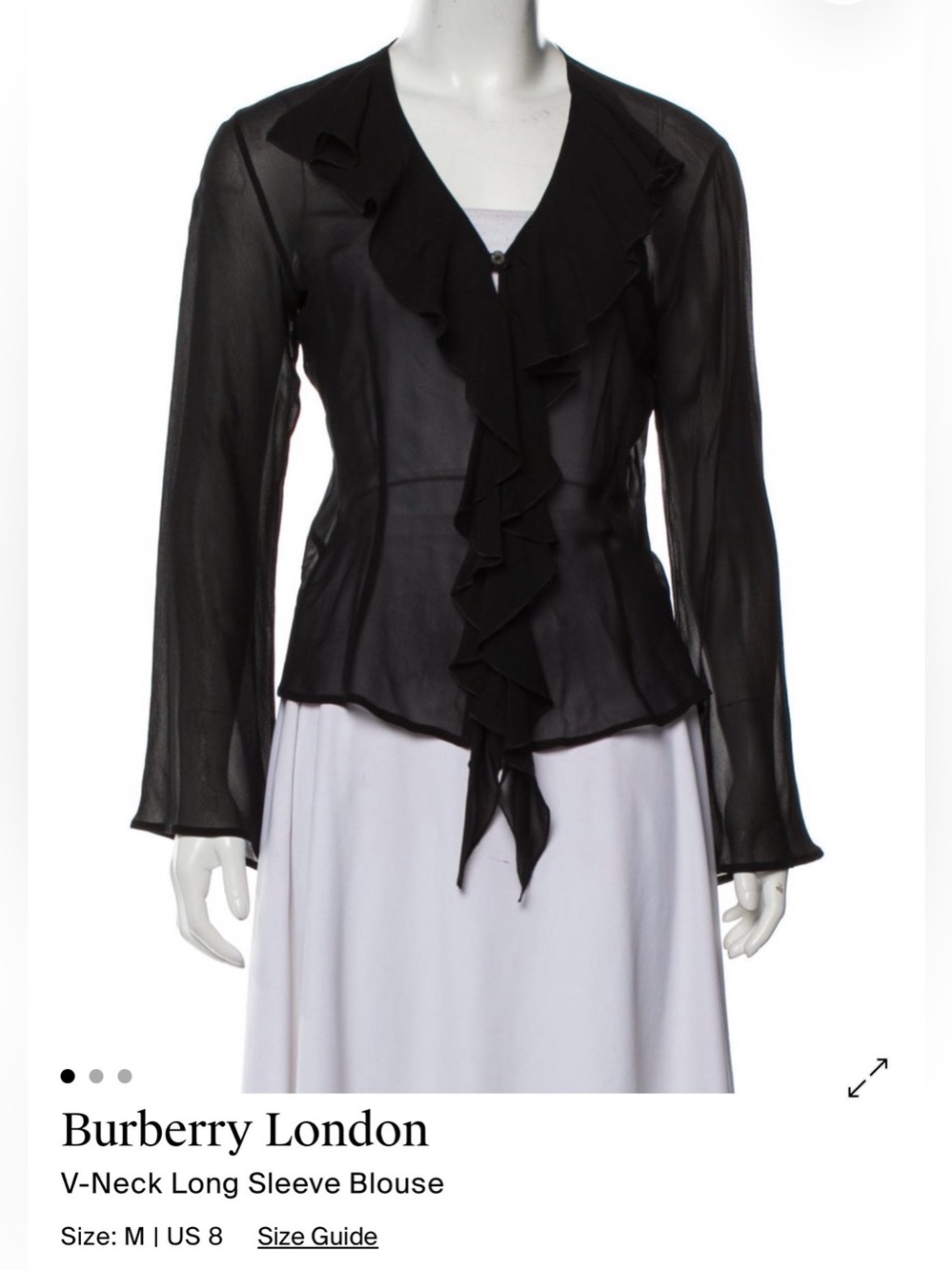 Burberry Black Sheer Ruffle V-Neck Tie-Front Blouse